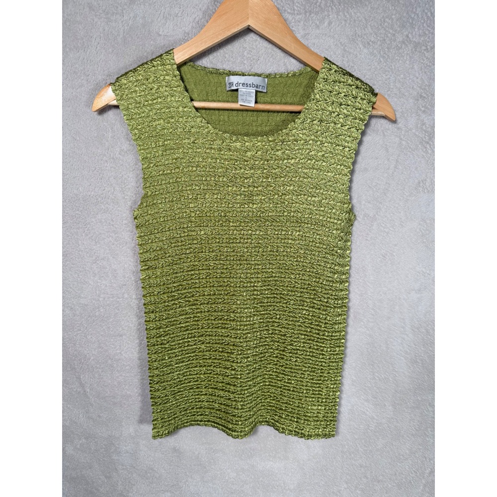 Dressbarn Womens Lime Green Popcorn Crinkle Textured Sleeveless Top Size L